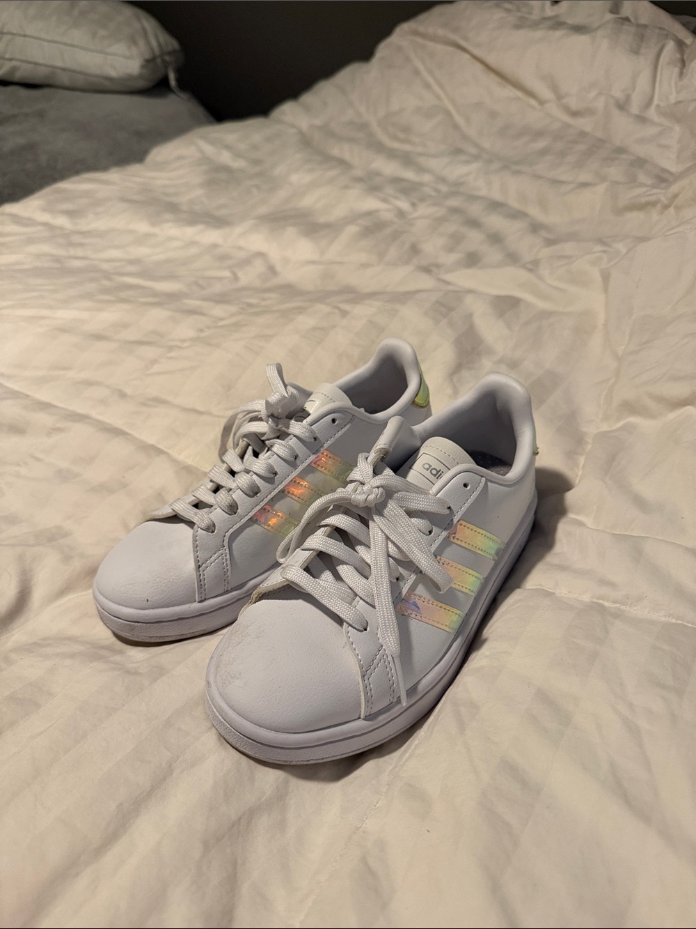 adidas Women's White Sneakers with Iridescent Stripes